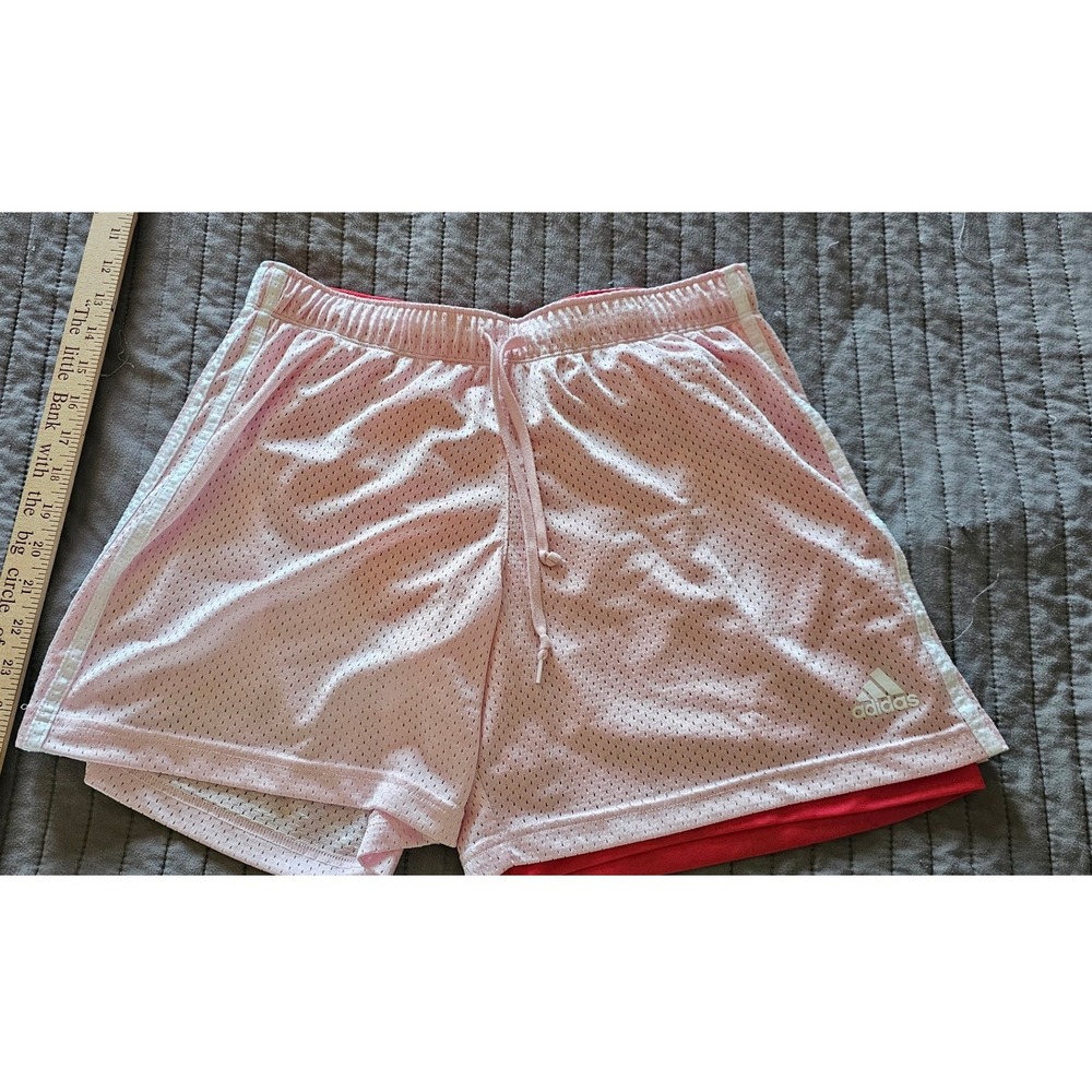 Adidas Pink Mesh 2-in-1 Running Shorts with Red Liner Womens Small